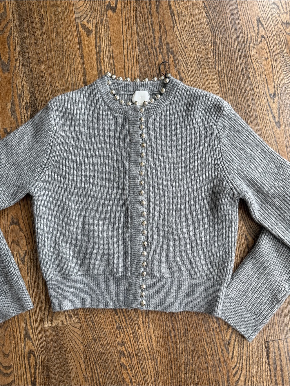 H&M Gray Pearl-Button Ribbed Cardigan Sweater